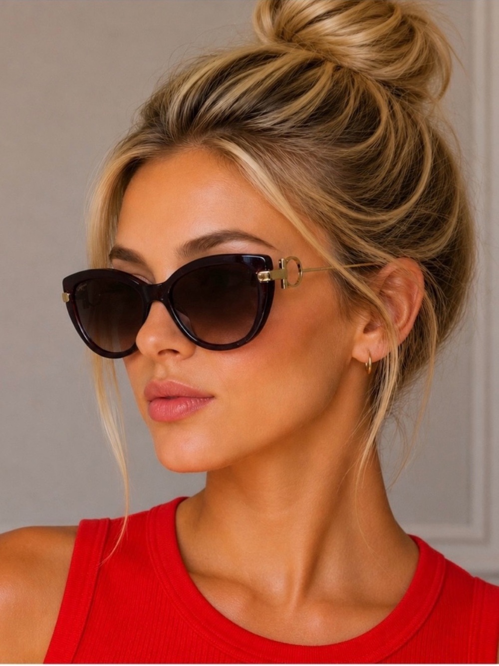 Salvatore Ferragamo Black Gradient Cat-Eye Sunglasses with Gold Temples